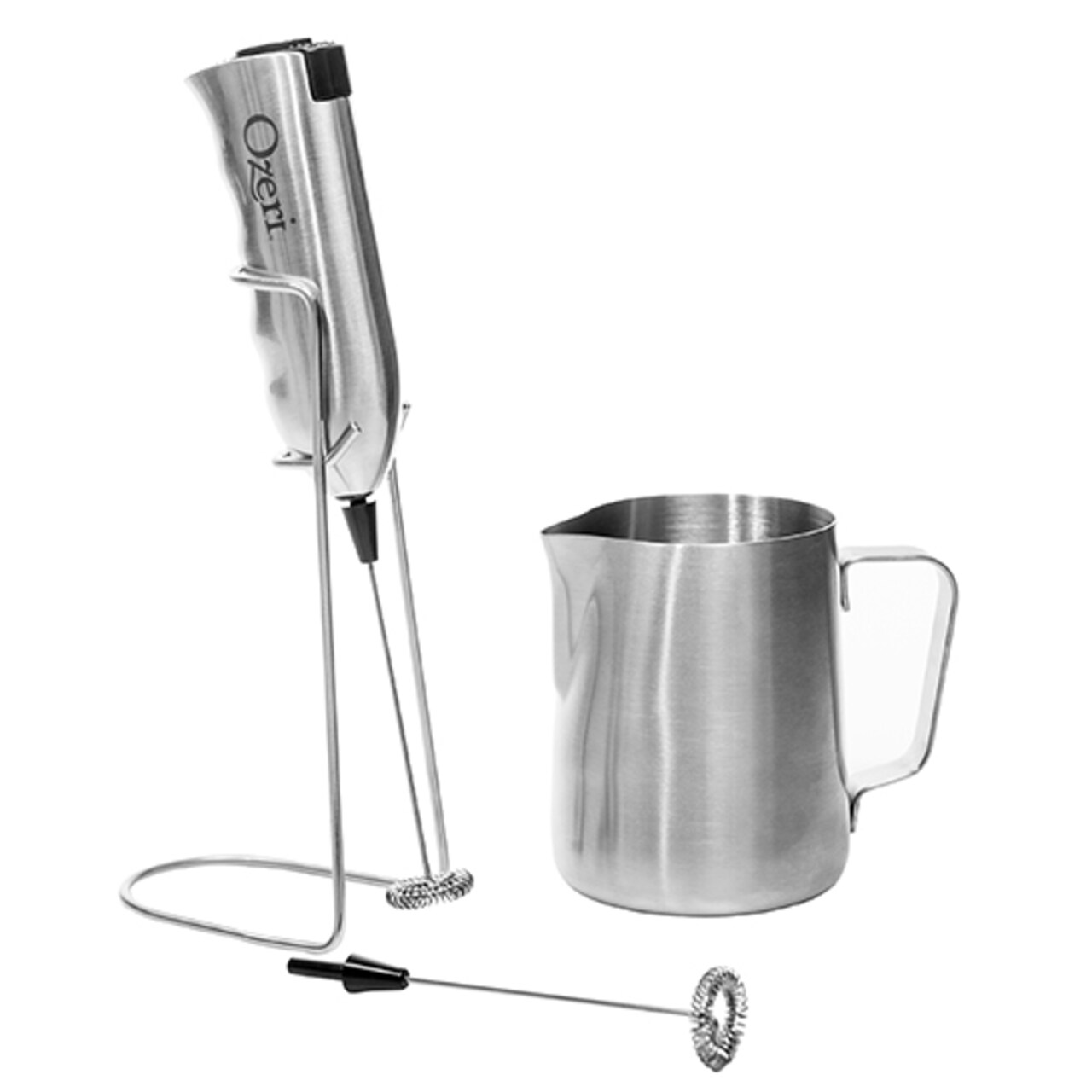 Ozeri Milk Frother Stainless Steel Pitcher Set 12 Oz Extra Whisk Attachment